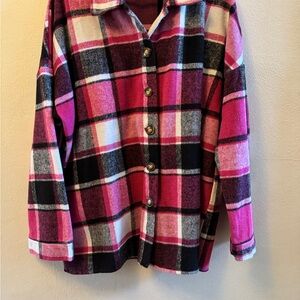 EUC Pink Plaid Button-Up Shacket 2Xl